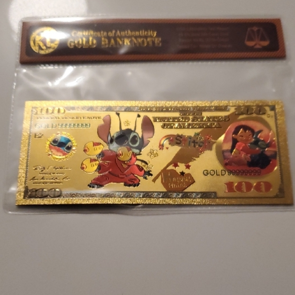 Disney Design Gold Stitch Collectible Banknote NIB